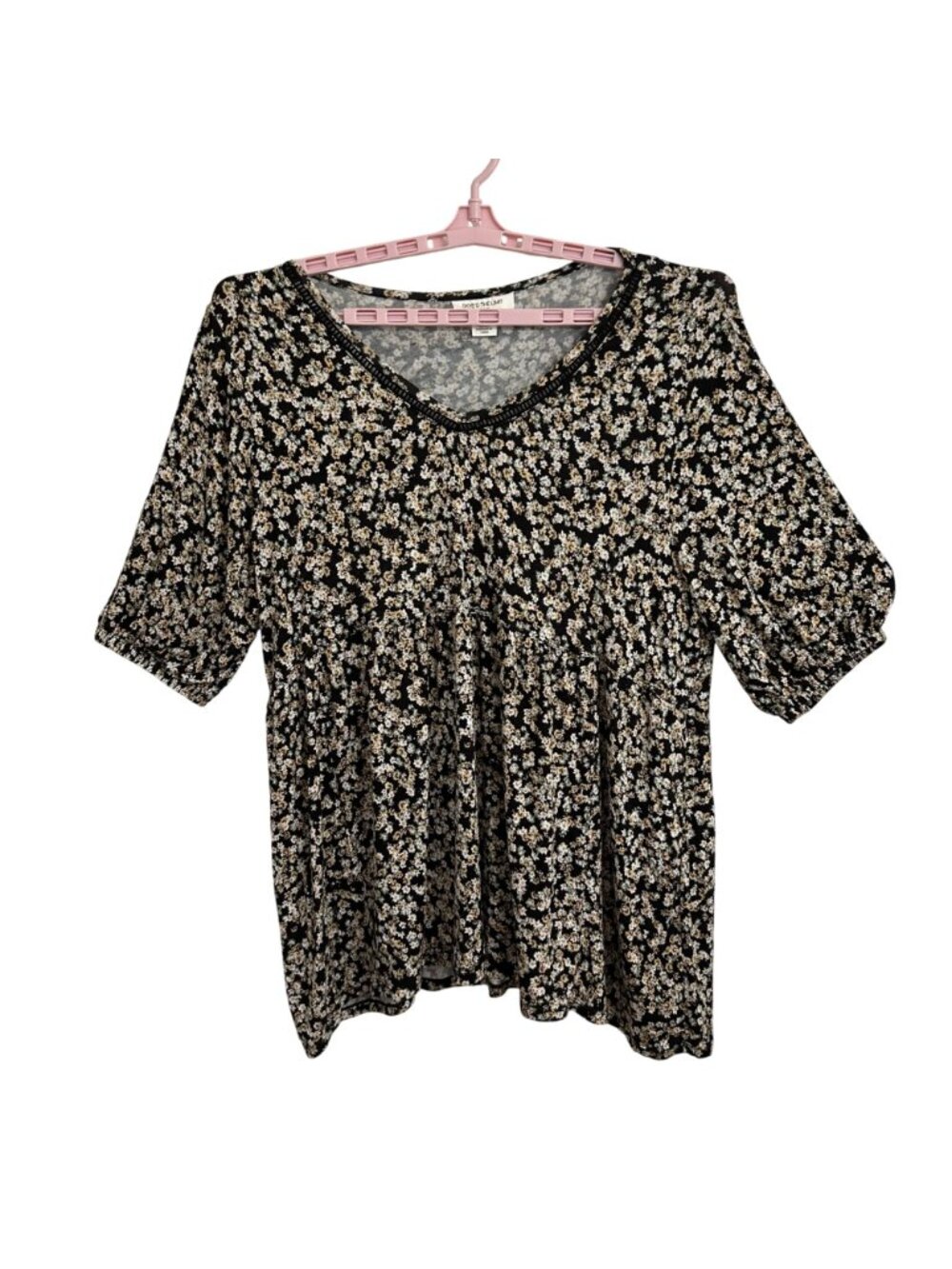 Skyes The Limit Black Floral Short Sleeve Babydoll Blouse SZ 3X Forest Fairy - Picture 2 of 8